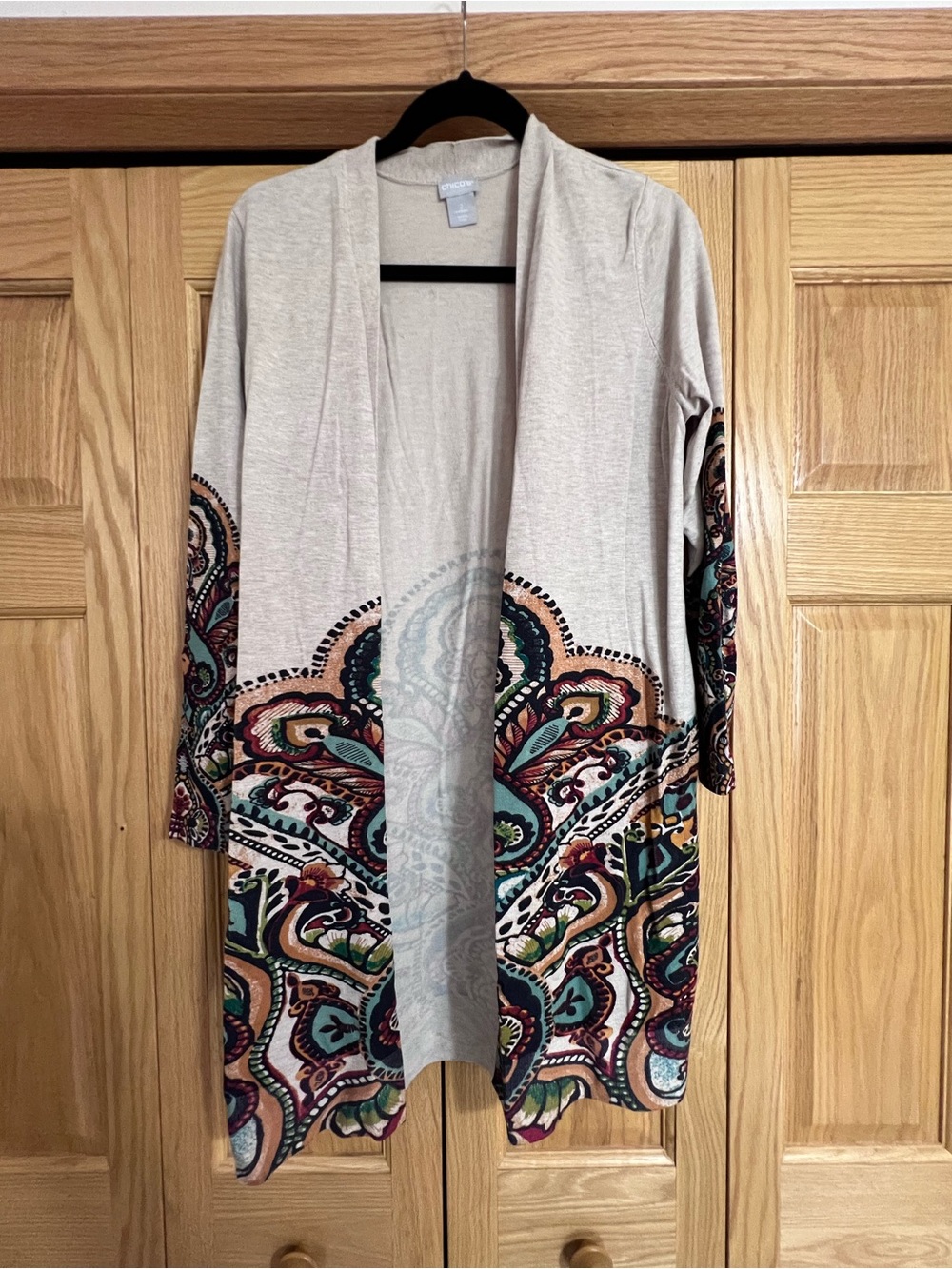Chico’s Open Front Paisley Cardigan Duster Size 2/L
